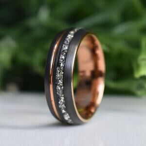 Tungsten Titans Gunmetal Grey Rose Gold Plated German Glass Ring